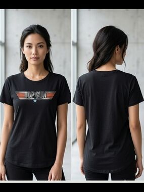 Vintage Top Gun Movie Graphic Women's Black Short Sleeve CrewNeck Tee M